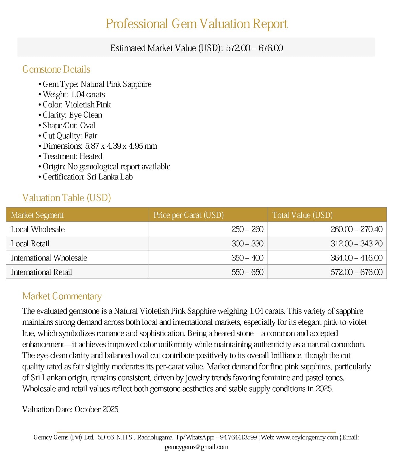 Pink Sapphire ( 1.04 Ct) - Sri Lanka 💰 - Gemcy Gems