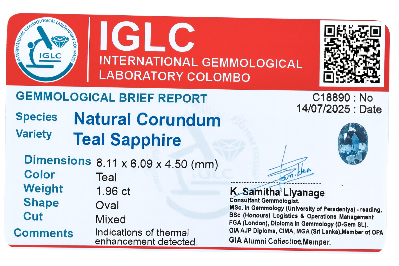 Natural Teal Sapphire (1.96 Ct) - Sri Lanka 💰 - Gemcy Gems
