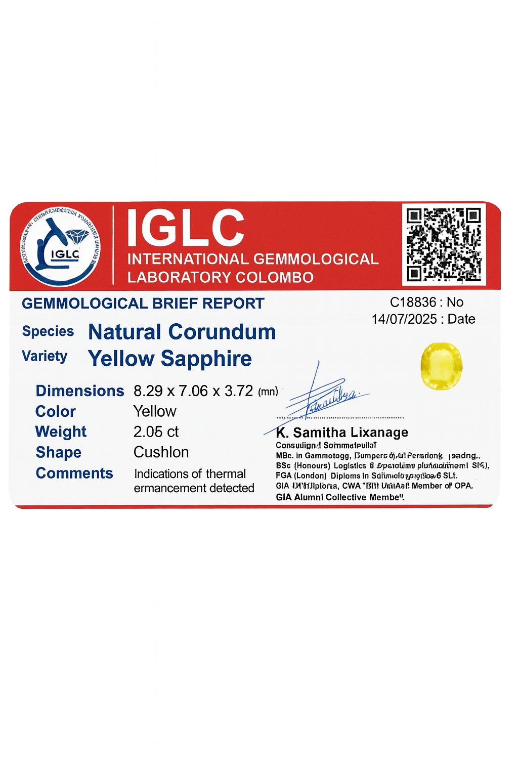 Natural Yellow Sapphire (2.08 Ct) - Sri Lanka 💰 - Gemcy Gems