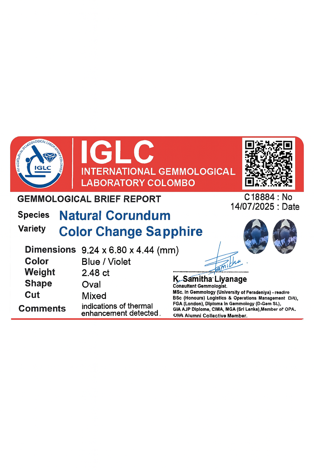 Natural Colour Change Sapphire (2.48 Ct) - Sri Lanka 💰 - Gemcy Gems