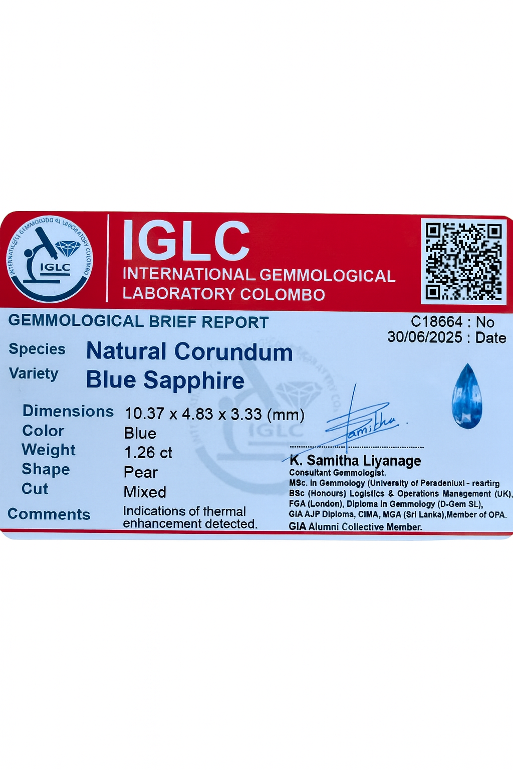 Blue Sapphire (1.26 Ct) - Sri Lanka 💰 - Gemcy Gems