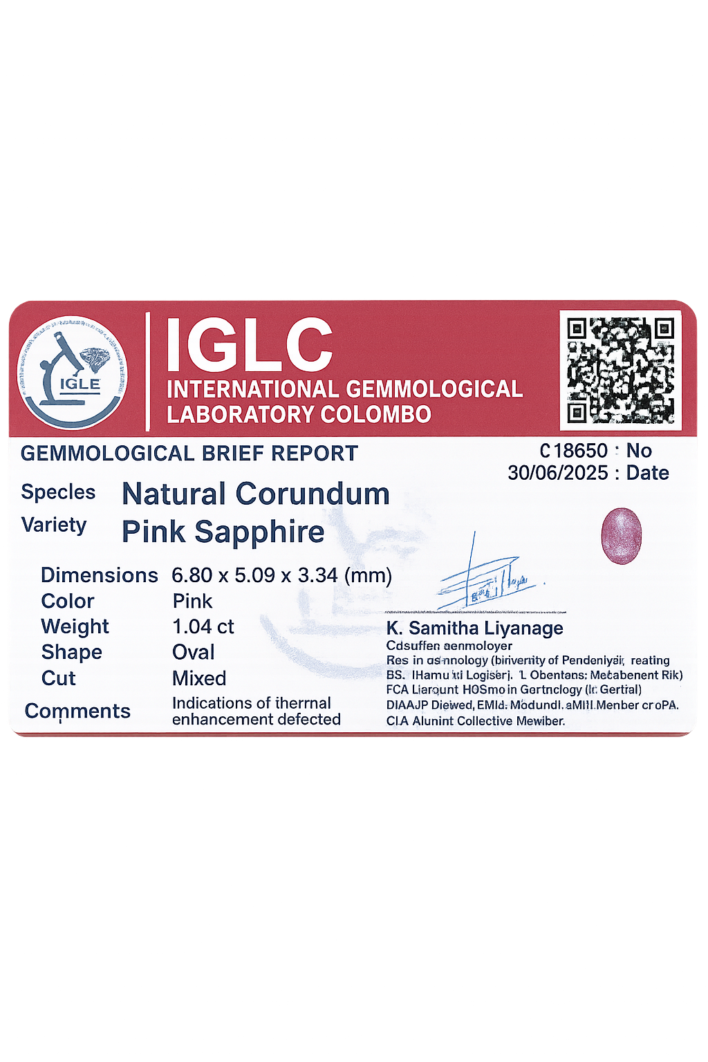Pink Sapphire (1.04 Ct) - Sri Lanka 💰 - Gemcy Gems