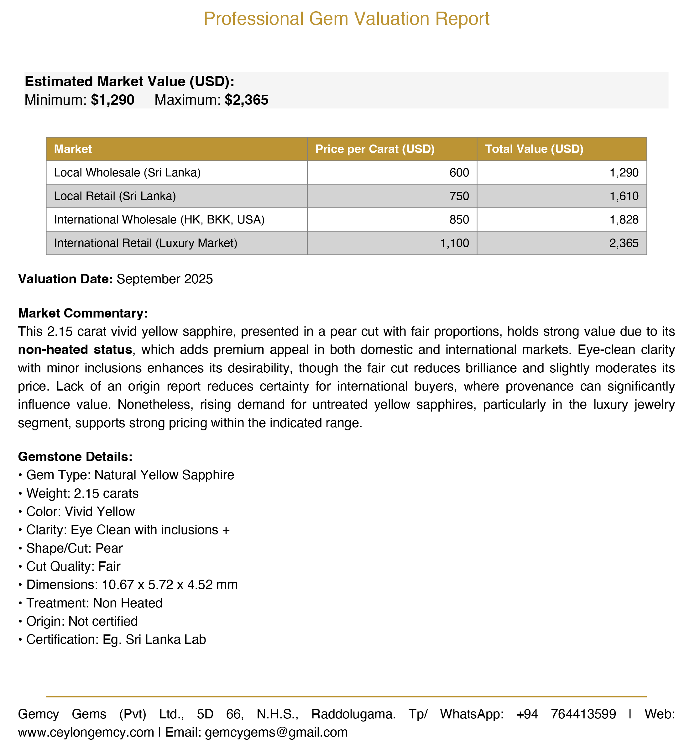 Yellow Sapphire (2.15 Ct) - Sri Lanka 💰 - Gemcy Gems