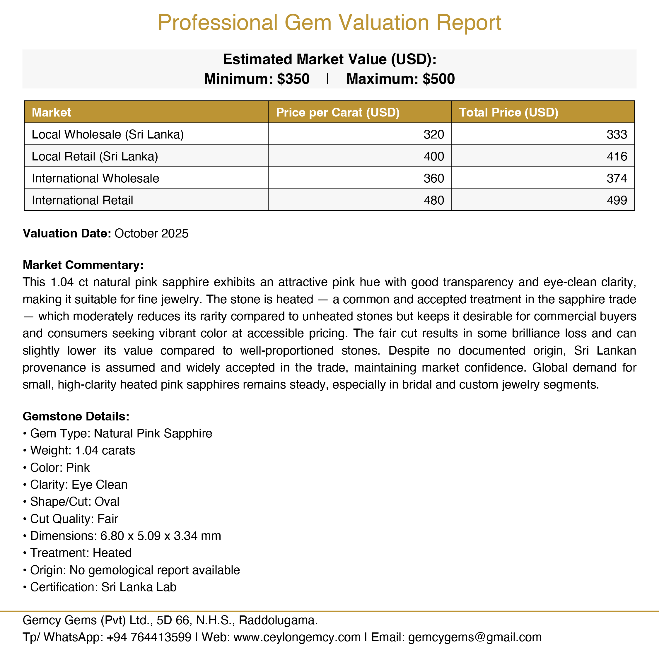 Pink Sapphire (1.04 Ct) - Sri Lanka 💰 - Gemcy Gems
