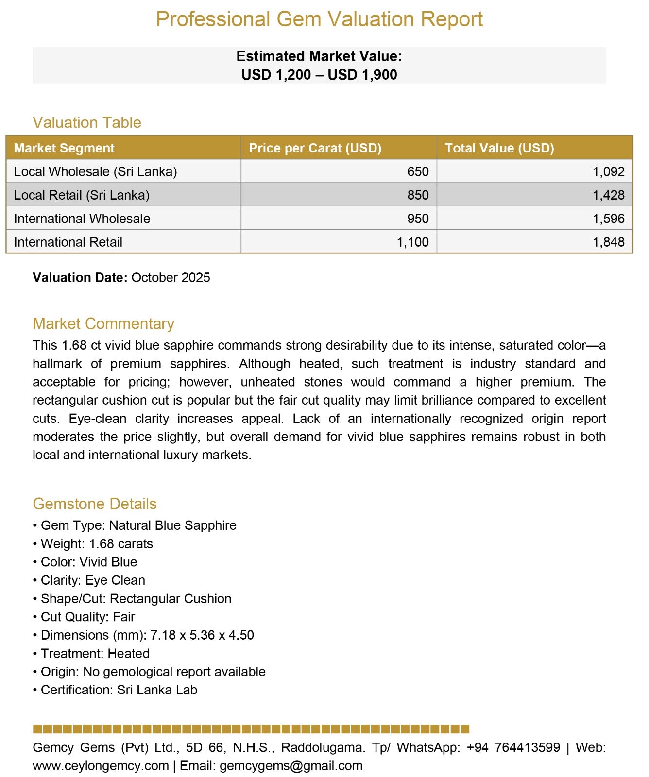 Blue Sapphire  (1.68 Ct) - Sri Lanka 💰 - Gemcy Gems