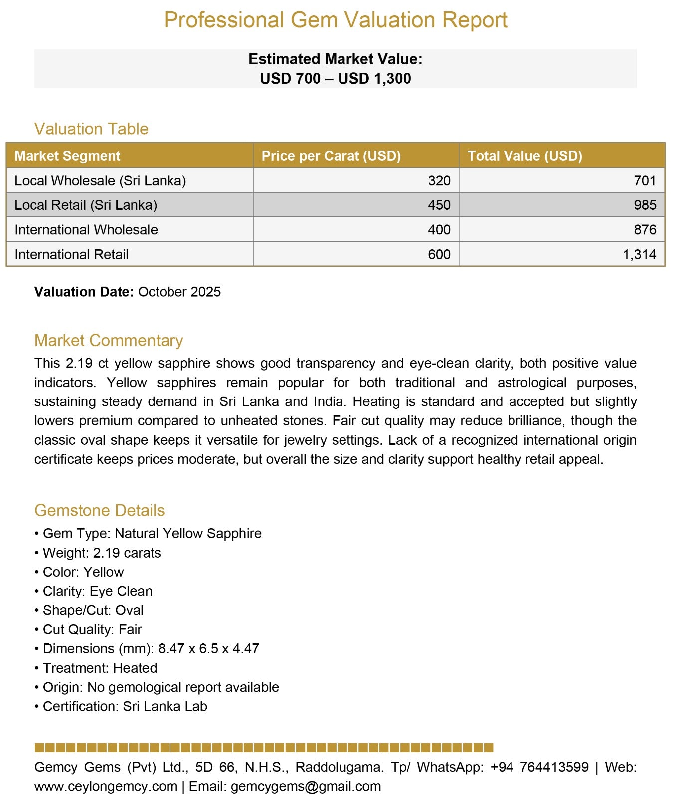 Yellow Sapphire (2.19 Ct) - Sri Lanka 💰 - Gemcy Gems