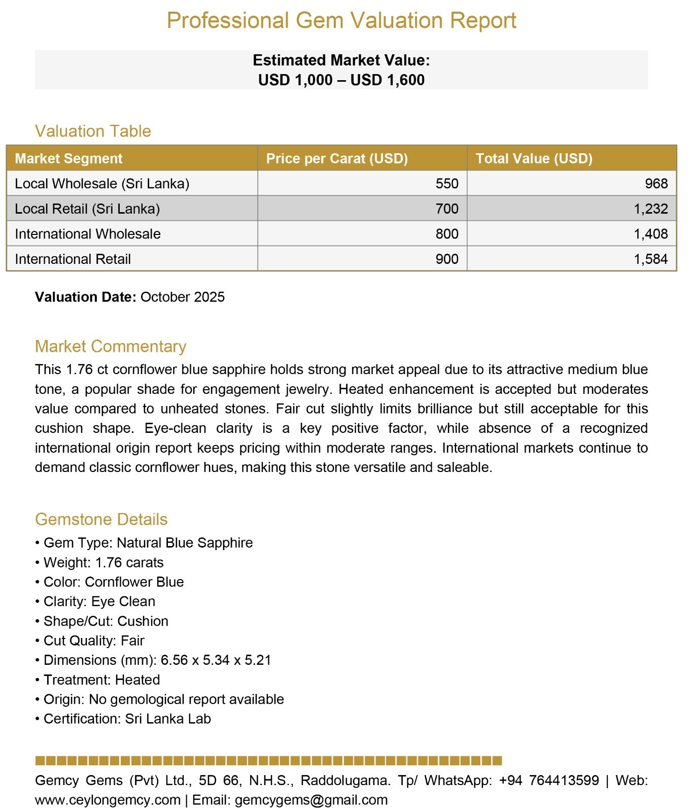 Blue Sapphire  (1.76 Ct) - Sri Lanka 💰 - Gemcy Gems